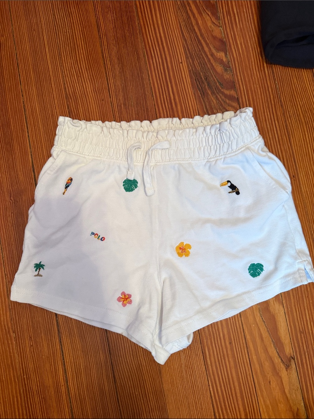 Polo by Ralph Lauren White Embroidered Tropical Terry Shorts